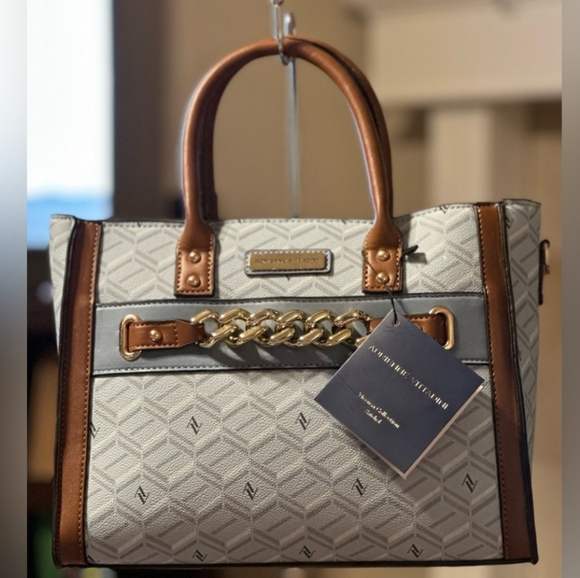 Adrienne Vittadini Handbags - Adrienne Vittadini leather satchel with chain detail. Light blue NWT $195 retail